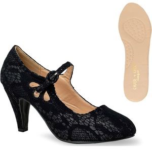 Kimmy-21 Women's Round Toe Pierced Mid Heel Mary Jane Style Dress Pumps